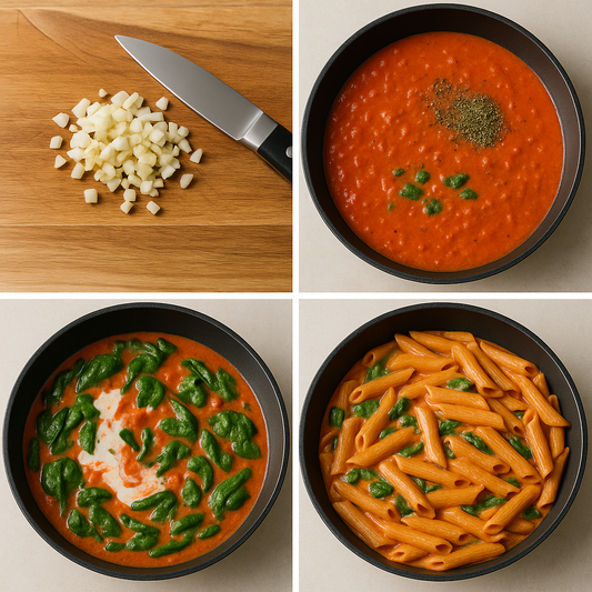 Easy Vegan Pasta Dinner: Creamy Tomato & Spinach Penne
